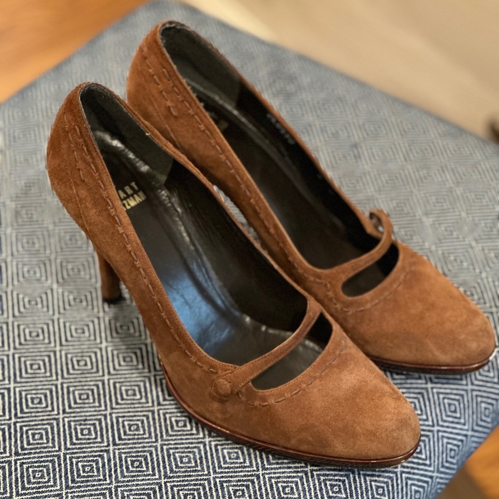 Brown Faux Suede Stuart Weitzman heels